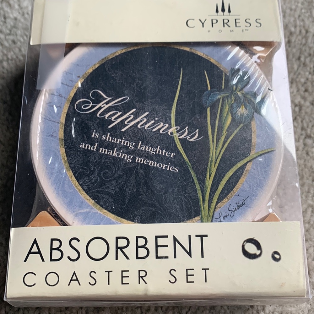 Cypress Home Absorbent Happiness Coaster Set of 4